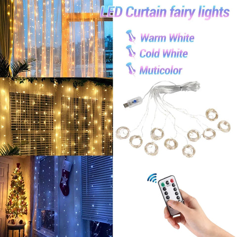 remote Lights Curtain Garland Merry Christmas Decorations